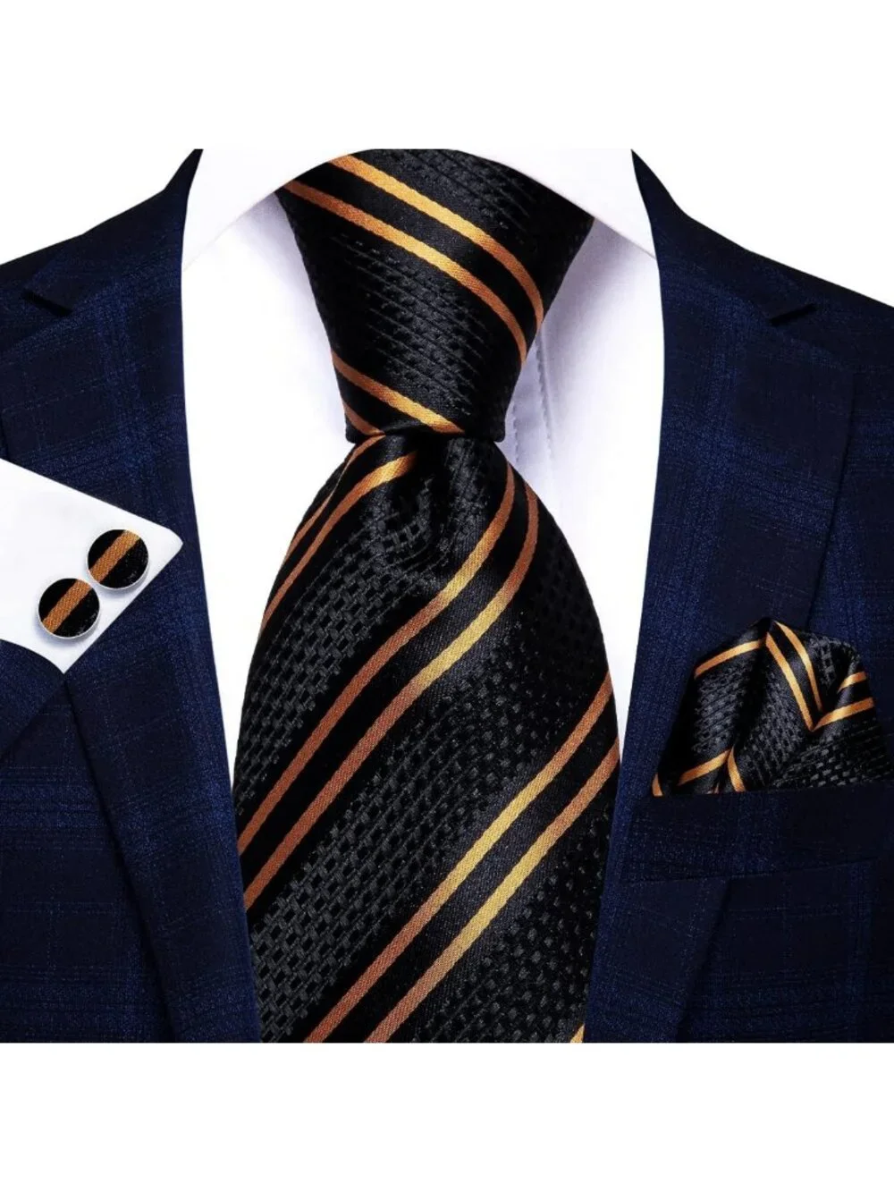 Men's Silk Tie Set - 5 Pcs Gift Box with Pocket Square & Cufflinks - Stylish